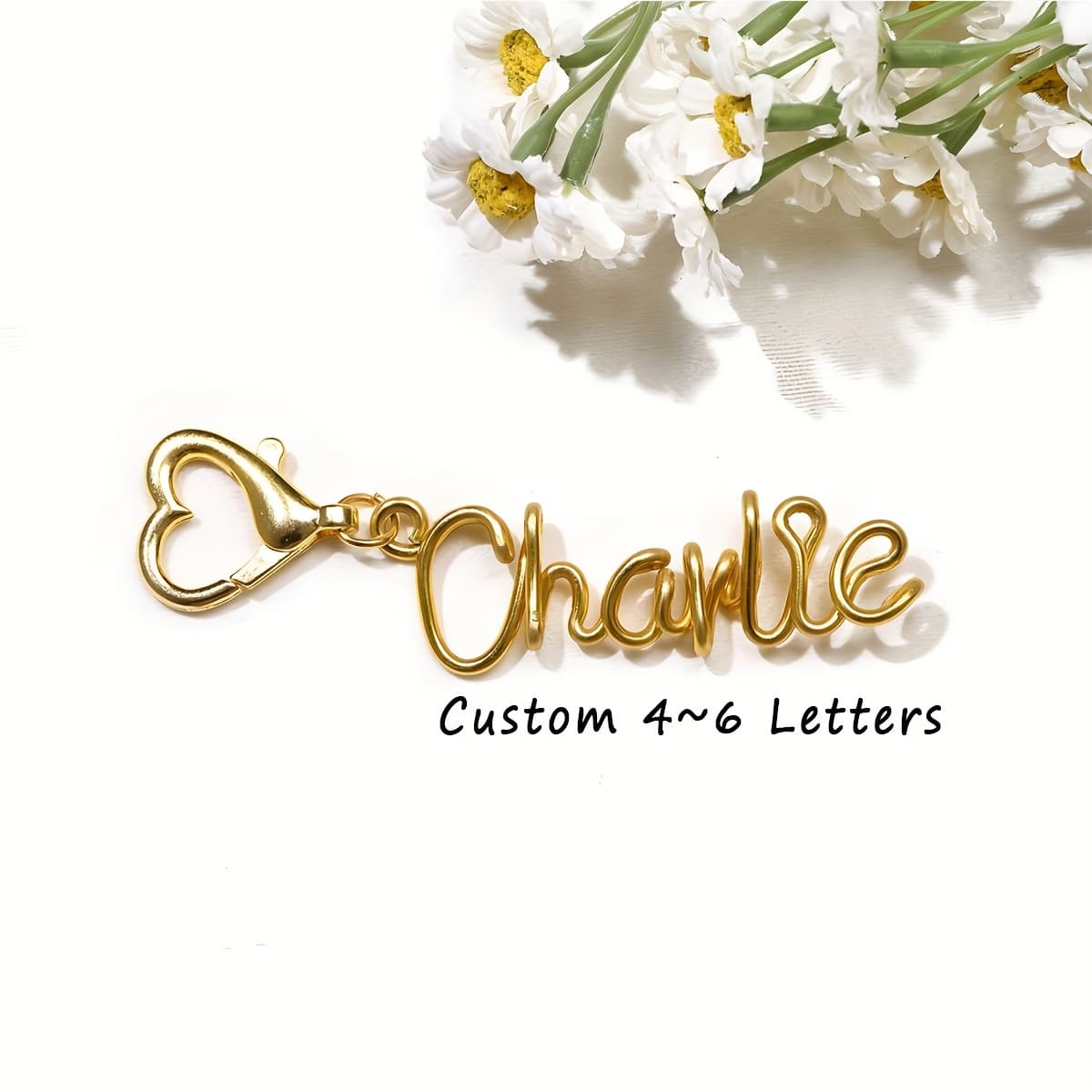 TEMU [customized] 1pc Customized Name Keychain With Heart-shaped , Personalized Bag Charm, Wallet Charm, Name Letter Key Ring, Backpack Tag, Letter Gift (2 Colors)