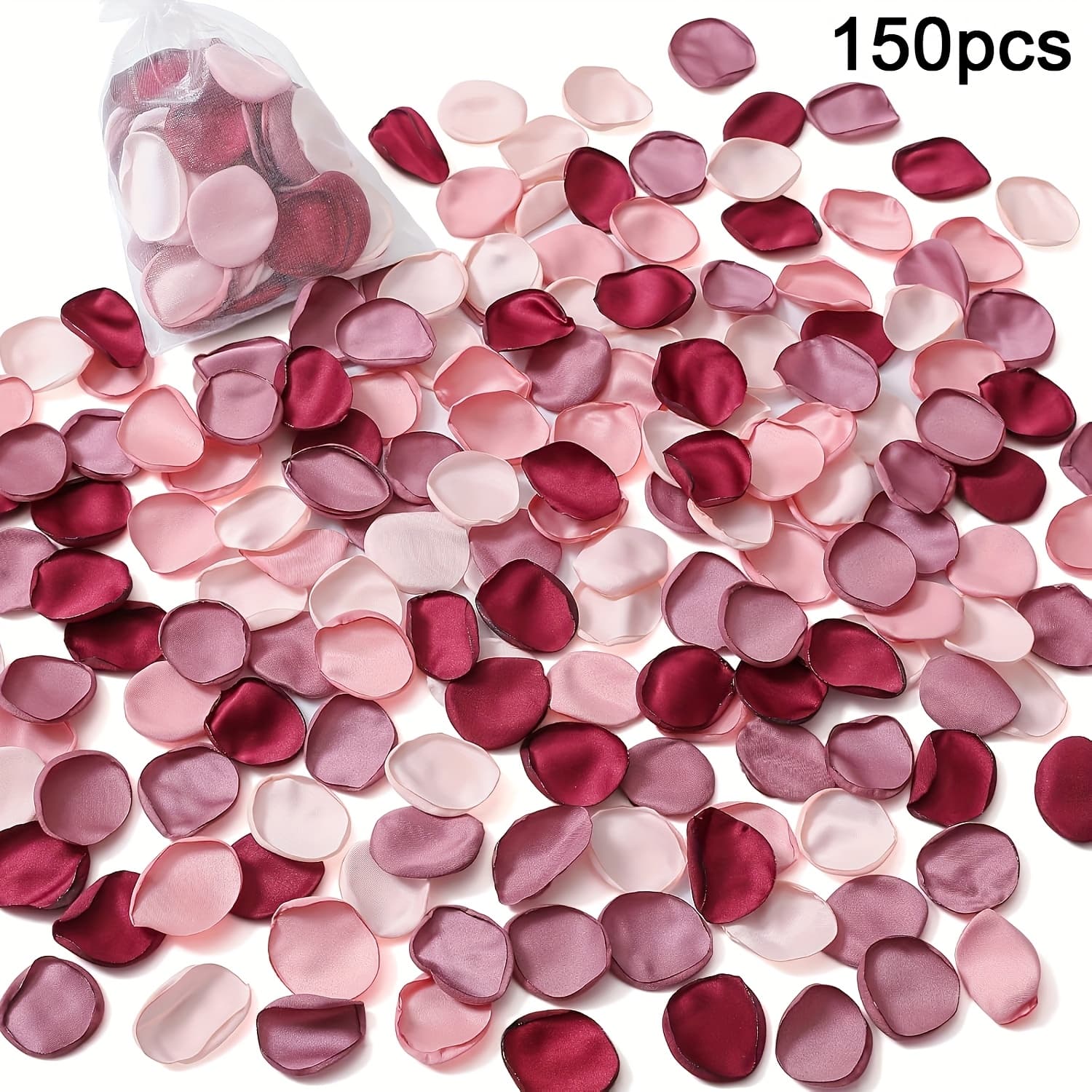 TEMU 50/150pcs Silk Rose Petals Artificial Flowers Petals For Weddings Proposal Burgundy Fake Rose Petals For Wedding Basket Bridal Shower (4 Color Mixes)