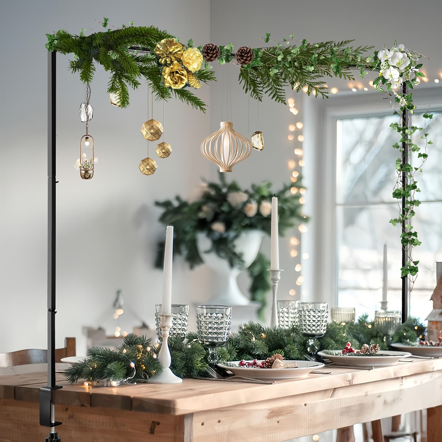 TEMU Adjustable Iron Tabletop Rod Stand Arch With Clamps, Versatile Event Display For Wedding, Birthday, Party, Christmas, Halloween, Thanksgiving, Graduation Decorations