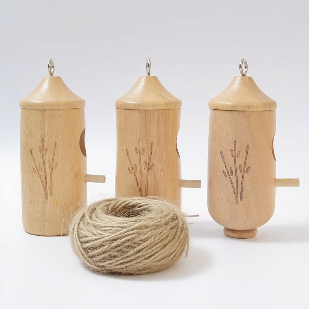 TEMU 3pcs Natural Wood & Bird Feeder - Rustic Outdoor Garden Nest Suitable For Hanging, Bird Shelter With Feeder, Wood For, Balcony, Garden Decor - Gift For Bird Lovers