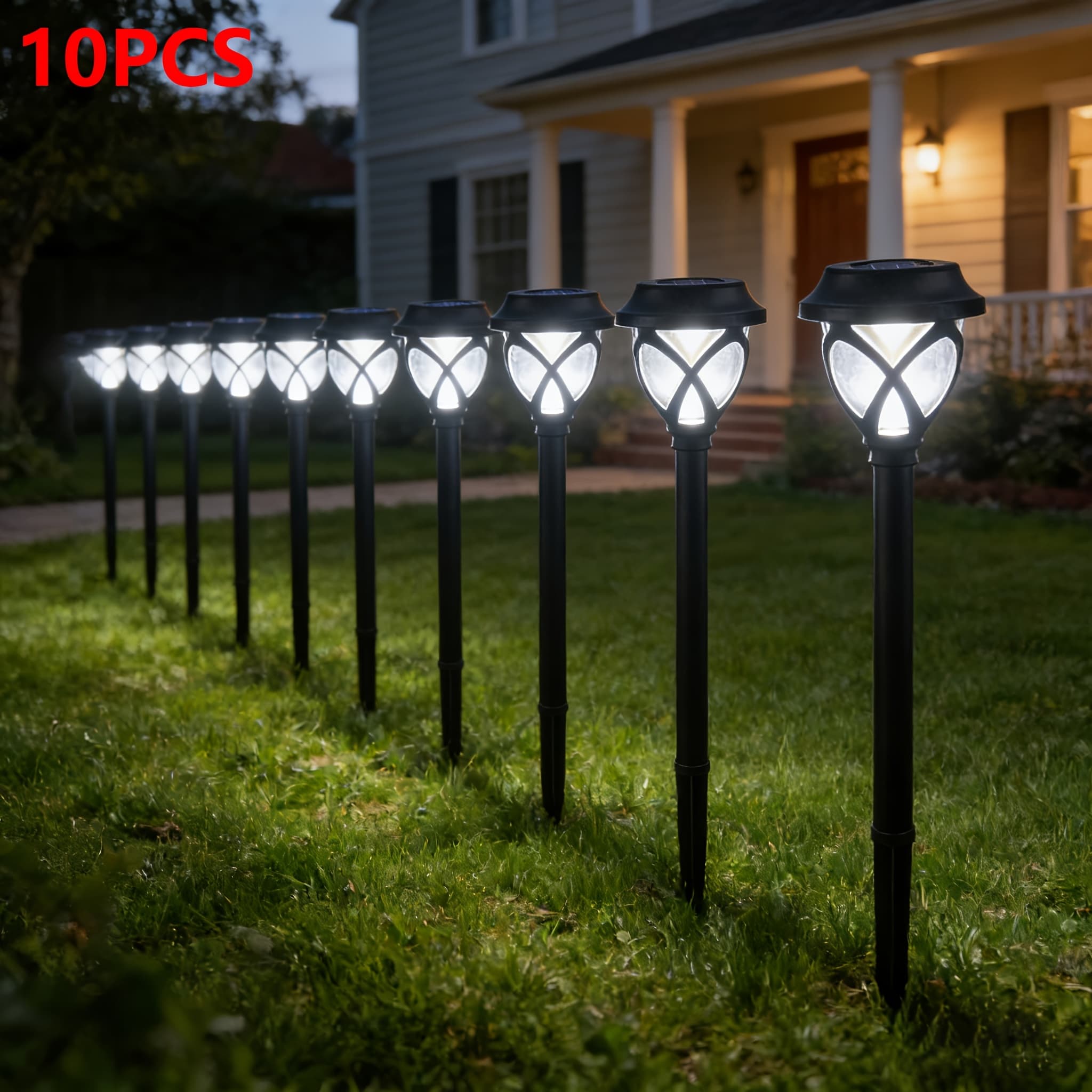 TEMU 10pcs Solar Powered Outdoor Lawn Lights, Suitable For Outdoor Courtyard Lighting, Pathway Lights, Plug-in Outdoor Lights, Street Lights, Landscape Lighting