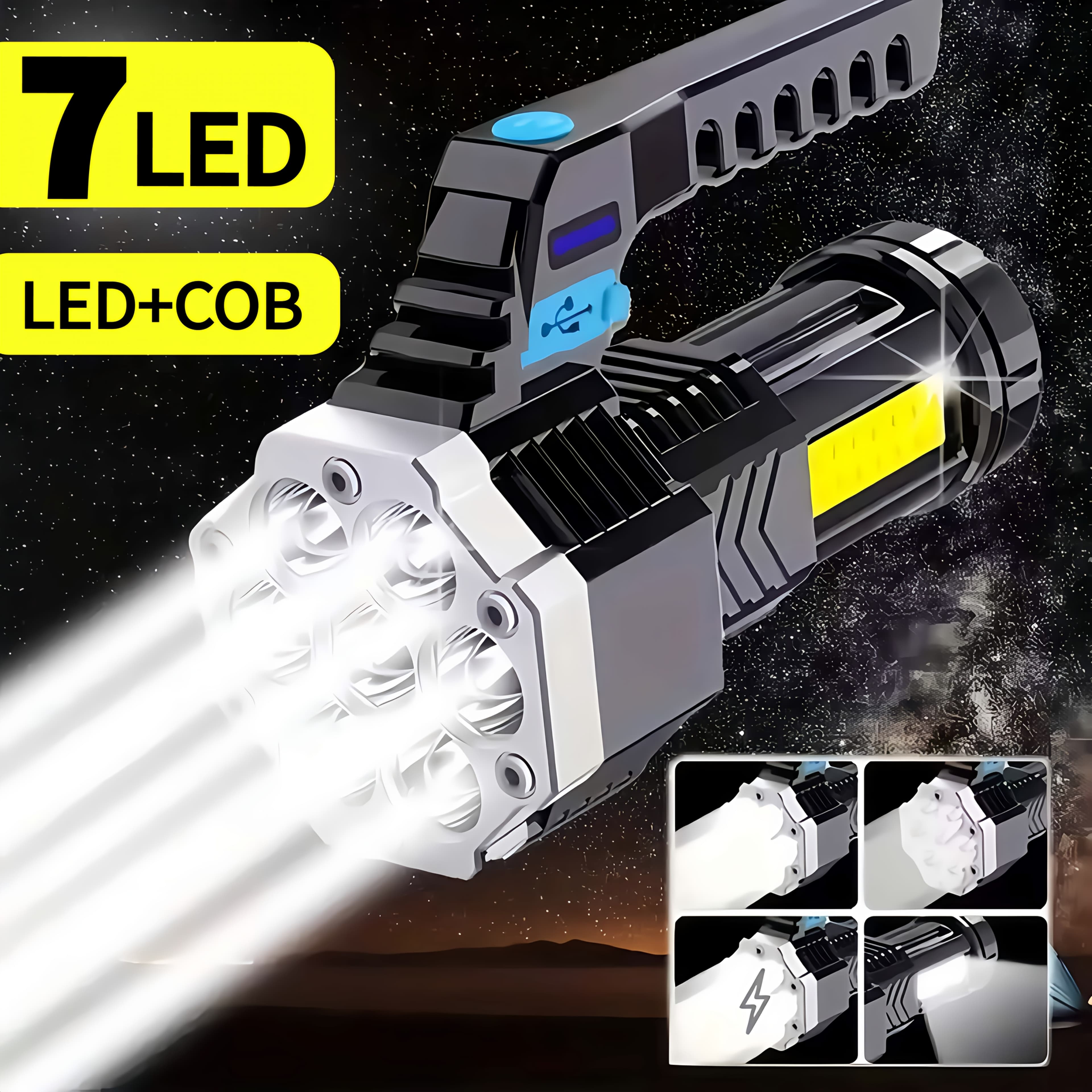TEMU 1/2pcs High Led Flashlights | Cob Led, Usb Rechargeable, Handheld Portable Outdoor Lamp With Built-in Battery, Non-water Resistant, 150m Range, 3000 , Lithium Battery
