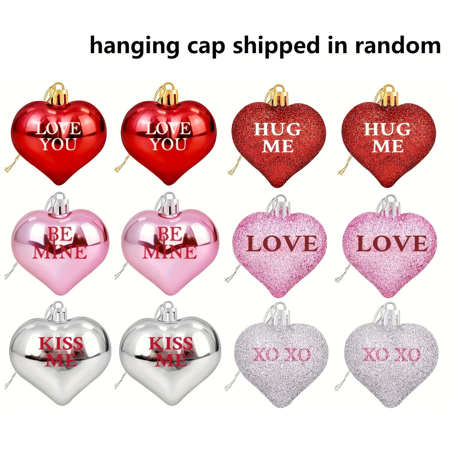 TEMU 12pcs, Valentine's Day/wedding Glitter Heart Shaped Ornaments Silvery Heart Baubles For Home Tree - Conversation Heart Decorations Christmas Tree Hanging Ornaments(hanging In Random)