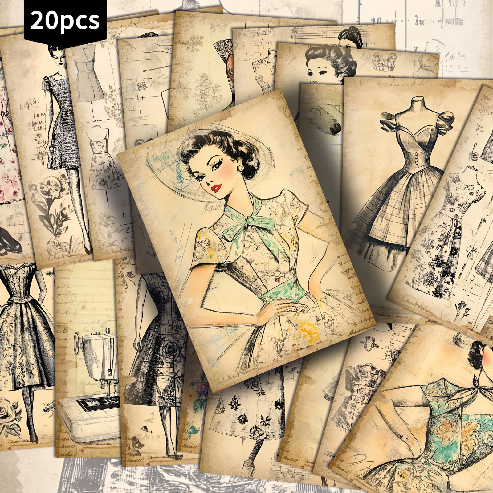 TEMU Set Of 20 Vintage Postcards For Women - 4x6 Inches Retro Paper For Junk Journals, Featuring Classic Pinup Art, Collectible Decorative Cards Ideal For Scrapbooking And Crafting