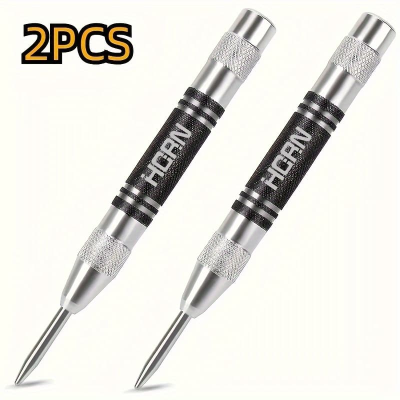 TEMU Set Of 2 Automatic Center Punches, 5 Inches Long, Made Of High-quality With A Spring Mechanism, Featuring An Adjustable Impact For Marking On Metal, Plastic, And Wood