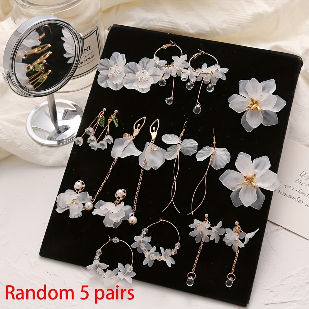 TEMU Random 10pcs Set/5 Pairs, Simple Flower Faux Earring Set, Niche, Light Luxury, High-end Feeling, Earring Temperament, Versatile Earrings