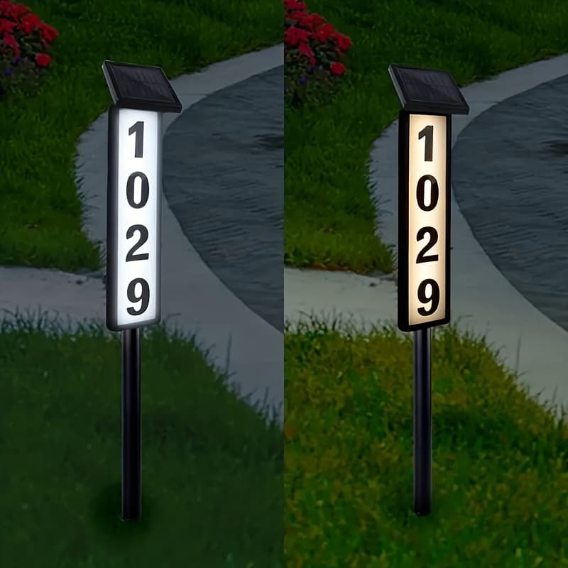 TEMU 1 Piece Outdoor Lighting House Number Light, Solar Address Sign Light With Pole, Ip44 Waterproof, Switchable Warm/white Light, Solar Led Lighting Address Sign (35 Inches High), Solar Wall Lights