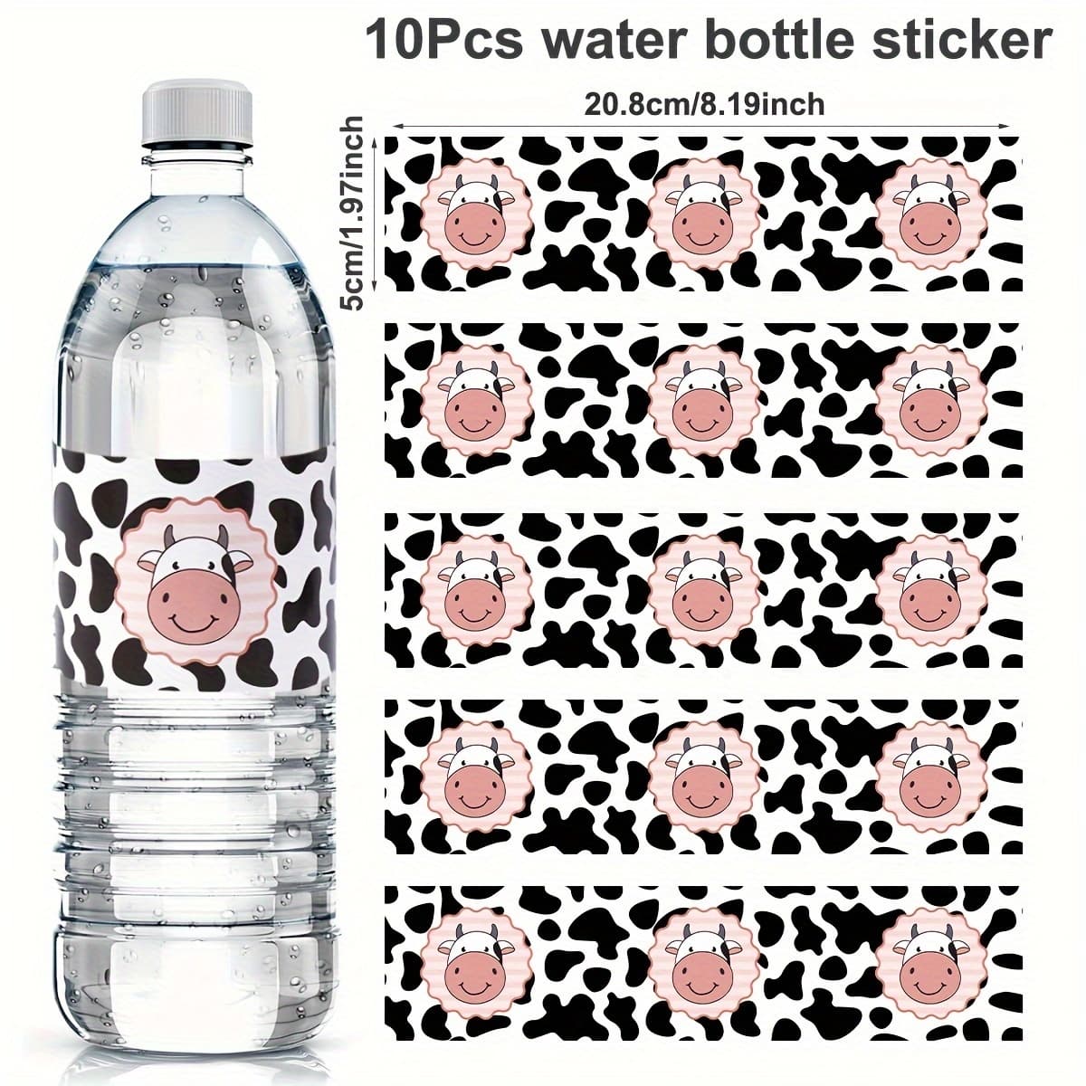 TEMU 10pcs Adorable Cow Print Water Bottle Stickers - Perfect For Parties, Weddings & Events