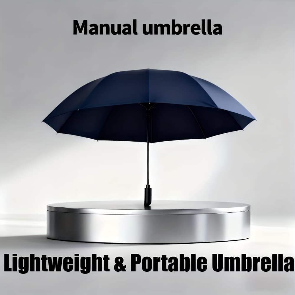 TEMU Extra Large Windproof Umbrella With 12-rib Double-sided Uv Protection - Manual Open, Durable & Silicone Handle, Sleek Black Compact Foldable Design For Family, Outdoor, Commuting Use
