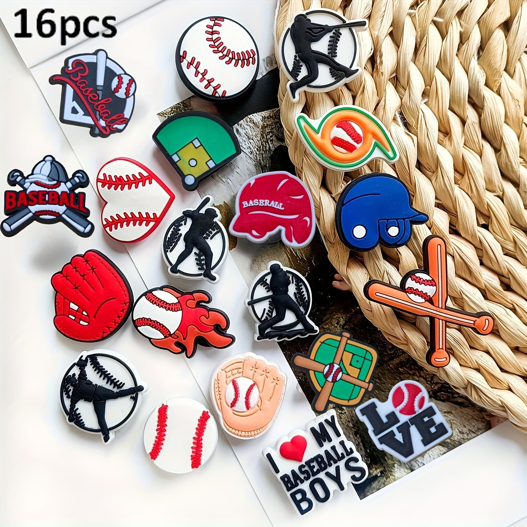TEMU Set Of 16 Pvc Charms Themed Around Baseball, Perfect For Decorating Sneakers, Showcasing , And Enhancing Sports Fan Outfits