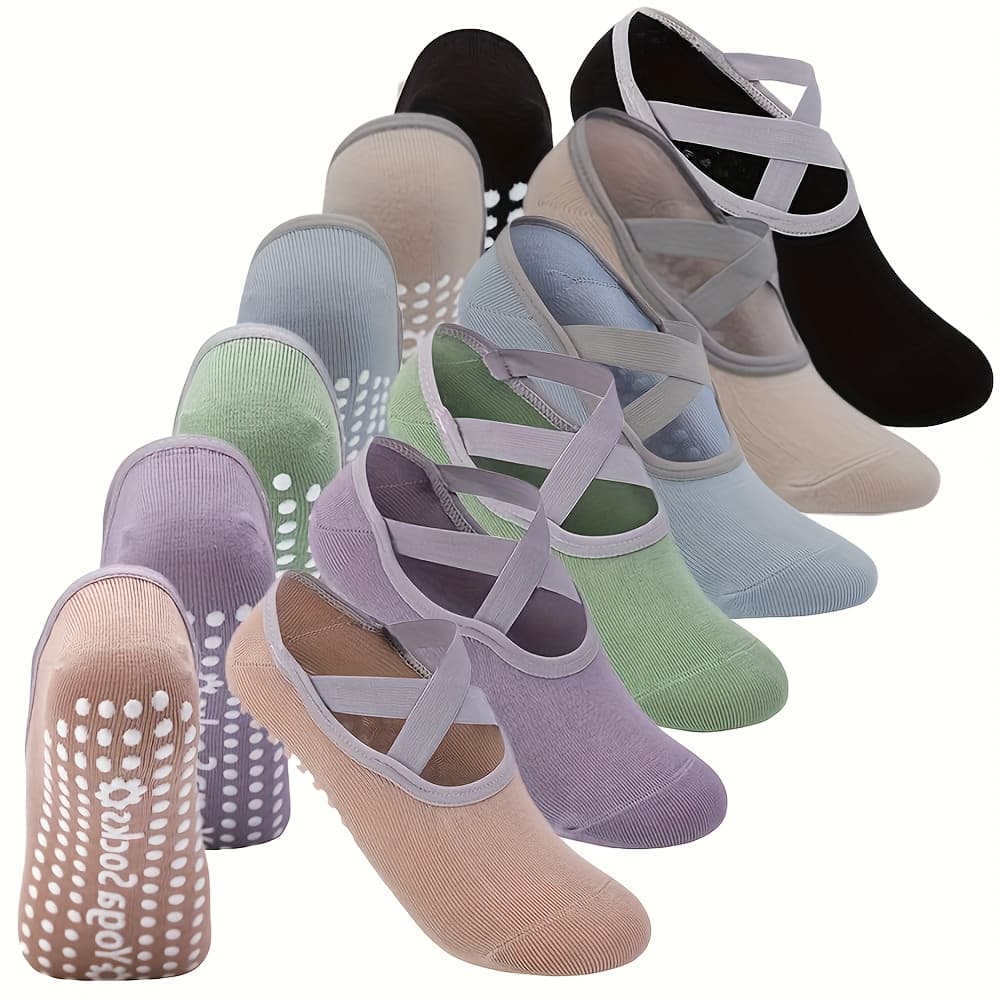 TEMU 1/6 Pairs Women's Yoga Socks Non-slip Pilates Dance Socks Non-slip Floor Slippers With Handles For Gym Indoor And