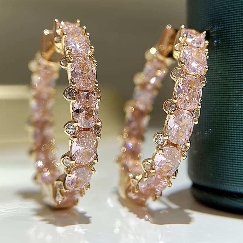 TEMU Elegant Luxury Shiny Synthetic Gemstone Hoop Earrings For Women, Engagement Wedding Party Jewelry, Banquet Dating High-end Jewelry Accessories