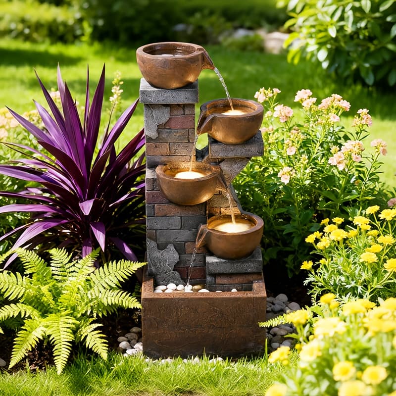 TEMU 5 Tiers Water Fountain Outdoor Garden - 33.5" H Shape K Indoor Waterfall Fountain With Led Lights For Patio, , Lawns, Deck, Porch Backyard And Home Art Decor