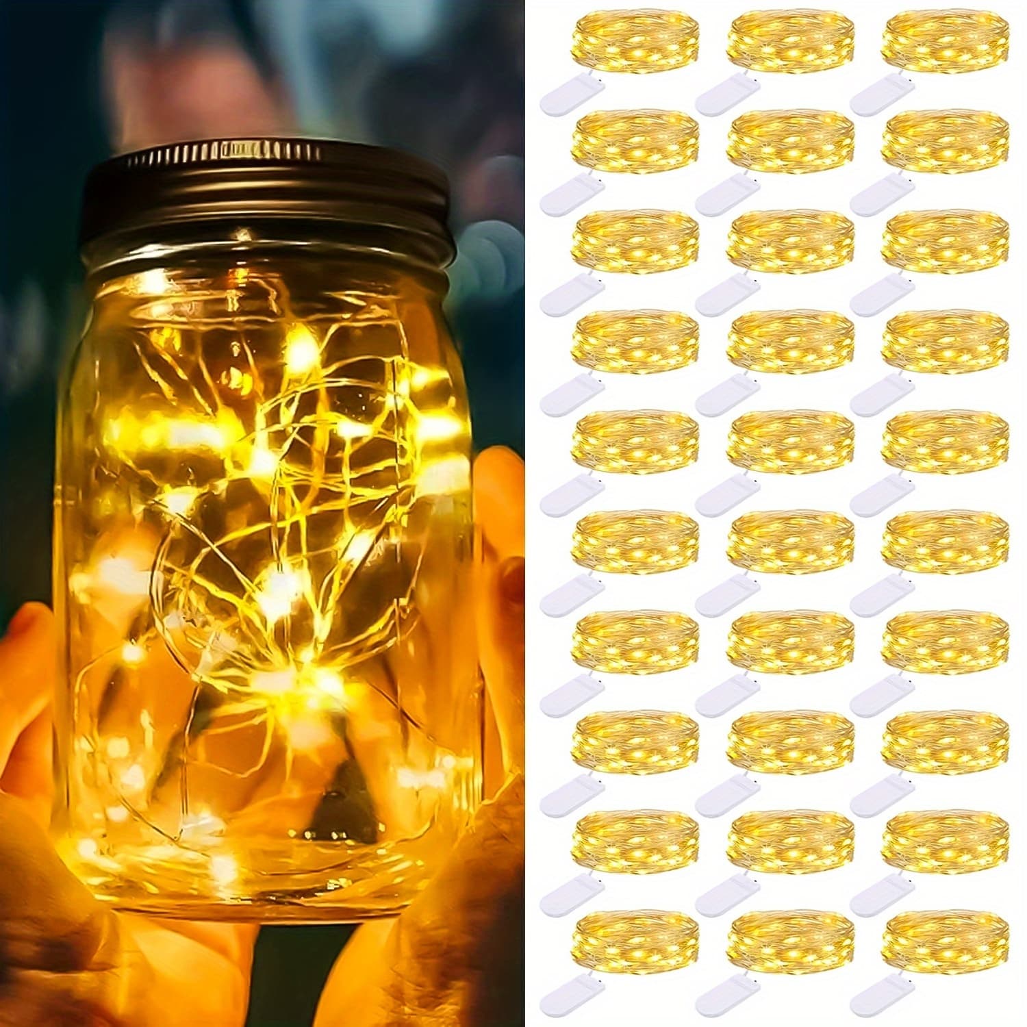 TEMU 30 Pack Fairy Lights Battery Operated 7ft 20 Led Mini String Lights Twinkle Lights Silver Wire Firefly Starry Lights For Mason Jars Wedding Party Christmas Centerpiece Table Decorations