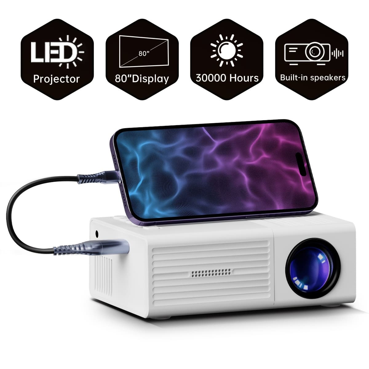 TEMU Portable Projector, Supports 4k , Usb Connection, With Remote Control, Compatible With Smartphones And Lcd Screens, Native Resolution 1080p, High-quality Speakers | Modern Projector