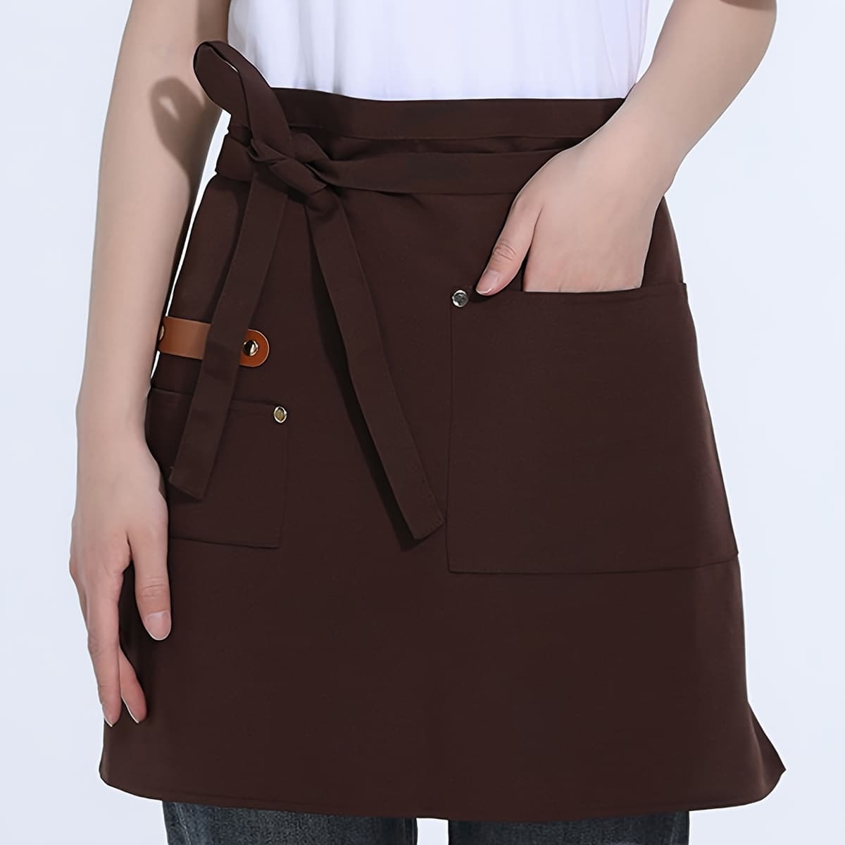 TEMU 1pc Kitchen Canvas Apron, Women's Restaurant Waitress Apron, Extended Waistband Reinforced Seam, Half Apron thumbnail 2