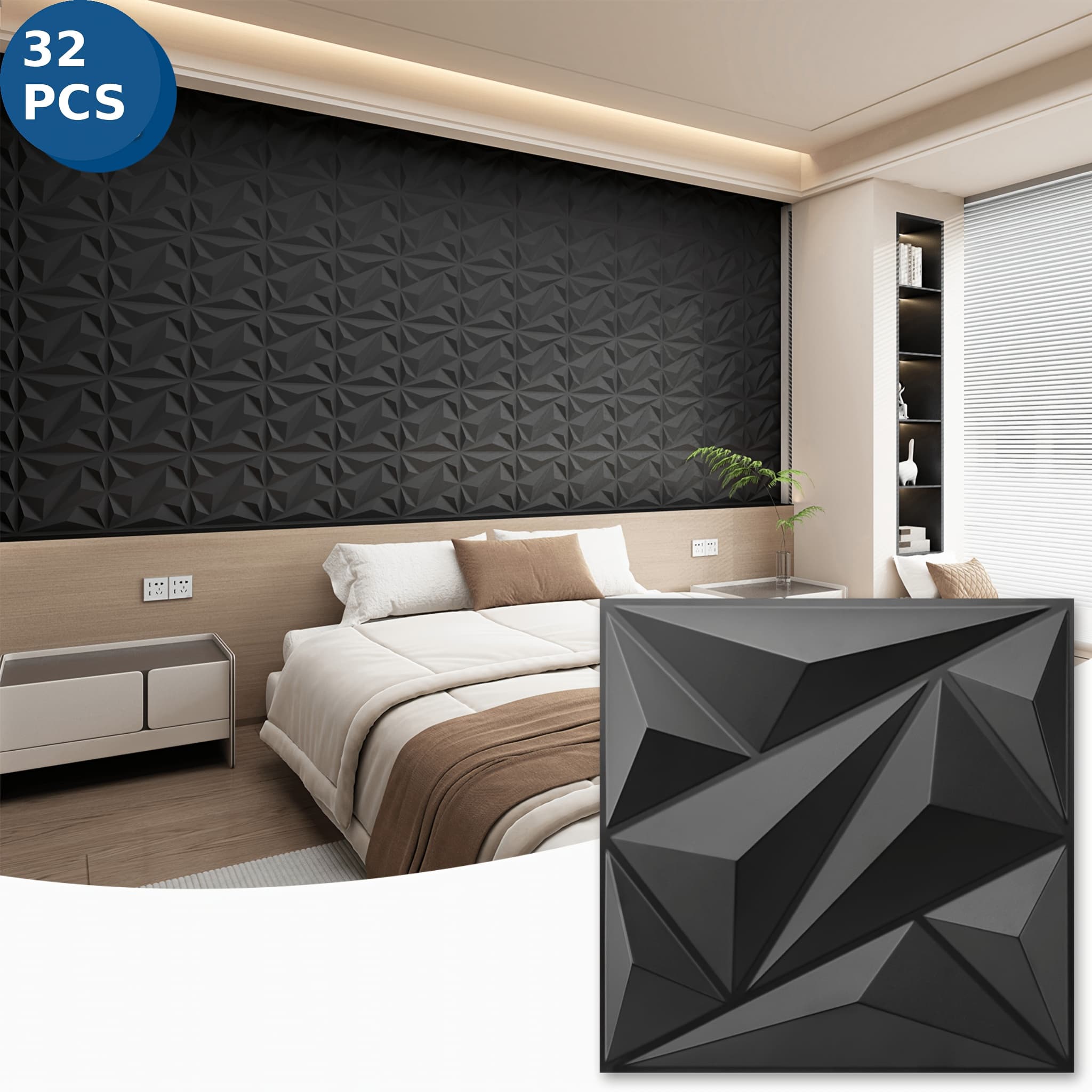 TEMU 3d Wall Panels 32 Pack, Pvc Wall Decor Panels, Waterproof Textured Wall Covering For Living Room Bedroom Office Diy Wall Decoration