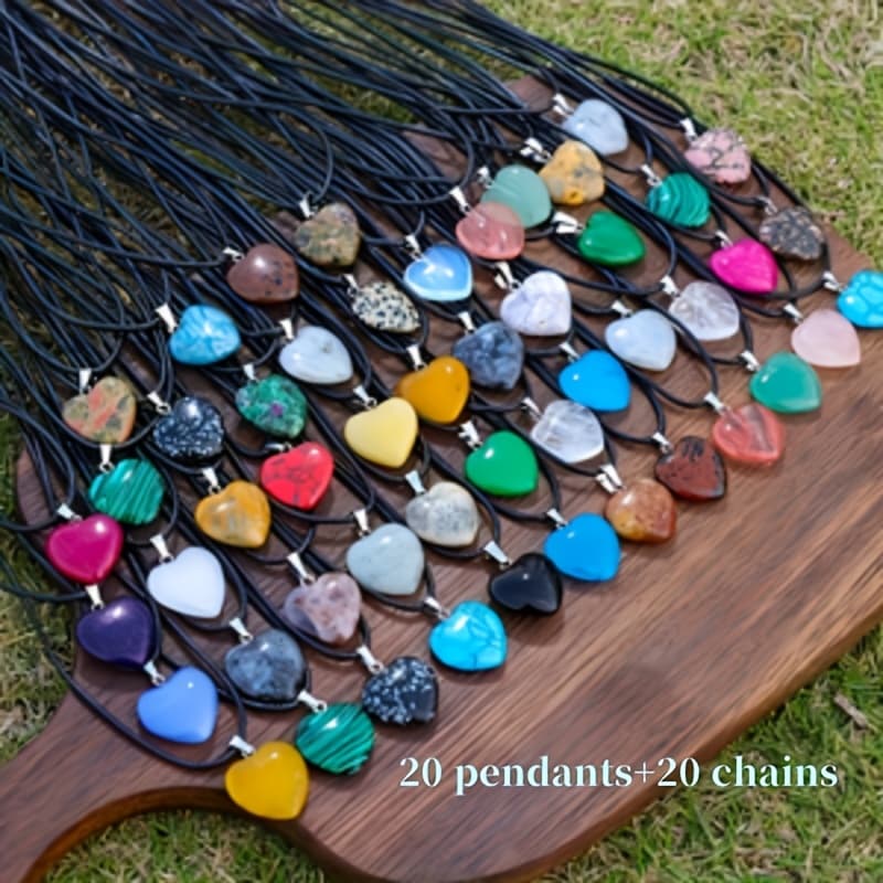 TEMU 40 Random Color Heart Pendant Set (including Black Necklace), - Very Suitable For Jewelry Making, Ideal For Women' Wear, Parties And Valentine's Day Gifts (20 Pendants And 20 Chains)