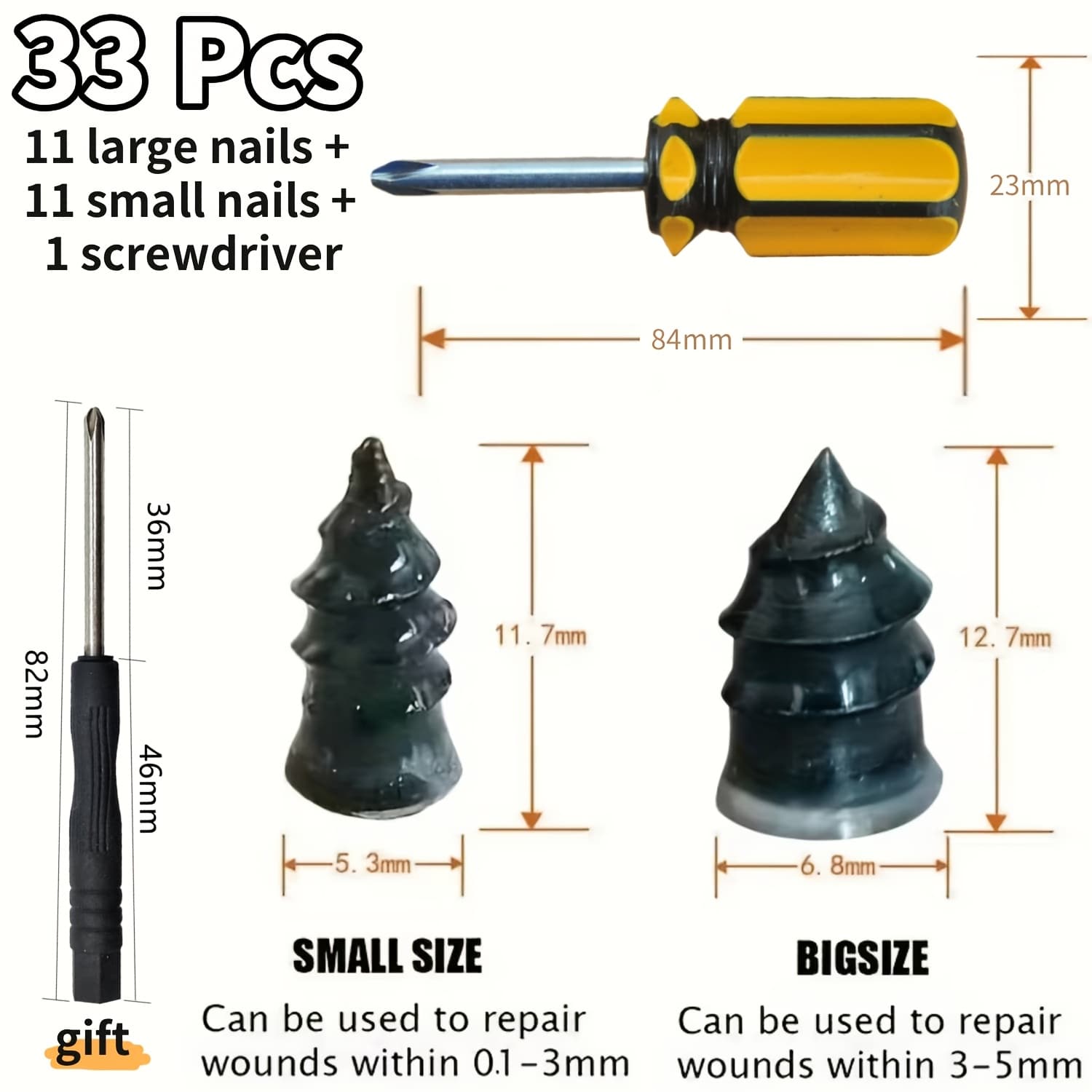 TEMU Gm 33pcs Tire Repair Seal Set Including Installation Tools - Rubber Tire Plug Suitable For Cars, Motorcycles, Trucks, And Scooters - Convenient And -service Tire Repair Tools, Portable Kits
