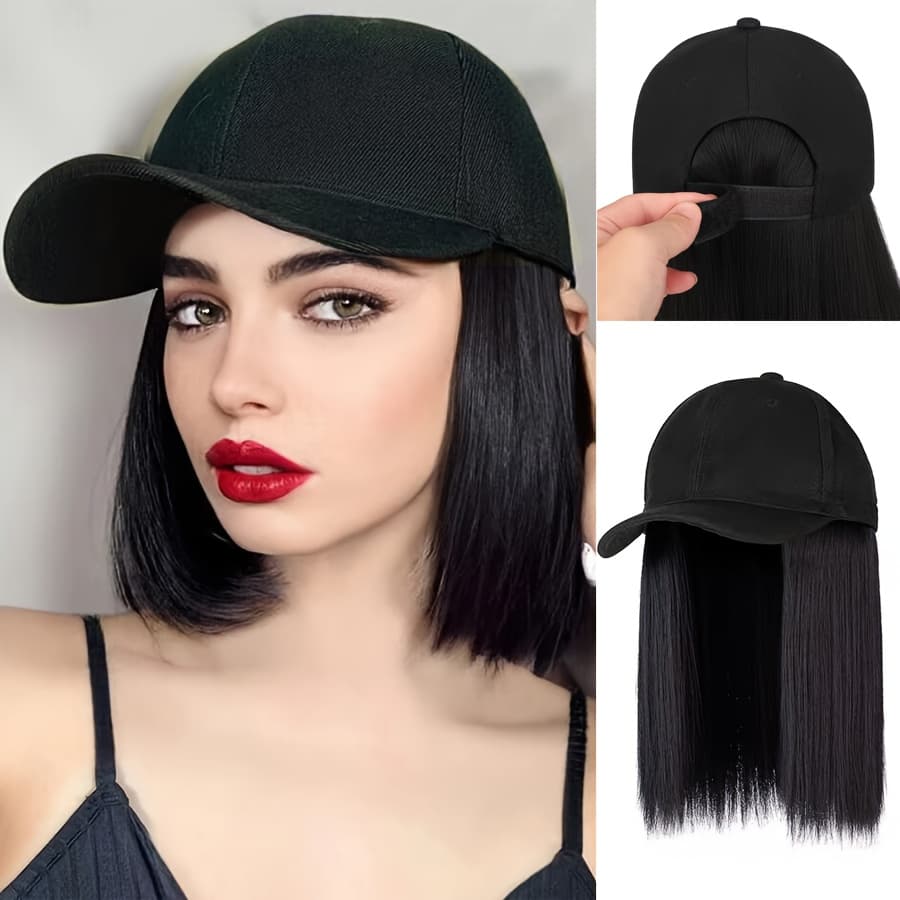 TEMU Hat With Hair Attached For Women Synthetic Hat With Hair Adjustable With Hair Suitable For Daily Use