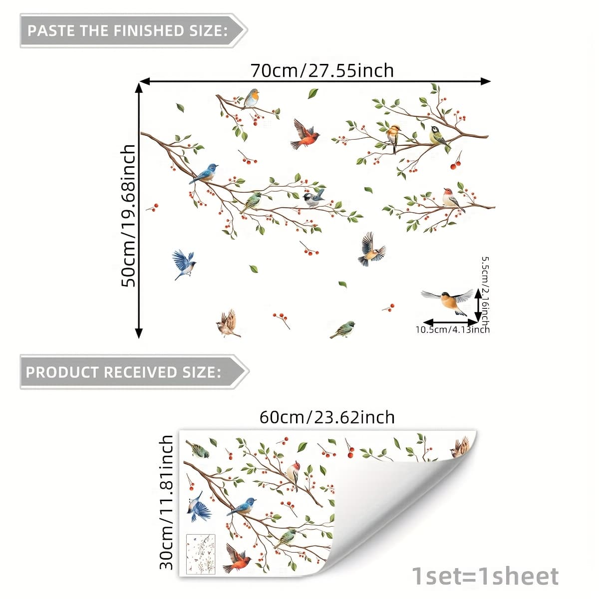 TEMU 1pc Branch Bird Double-sided Static Glass Sticker Window Glass Decoration Sticker D16052-yj