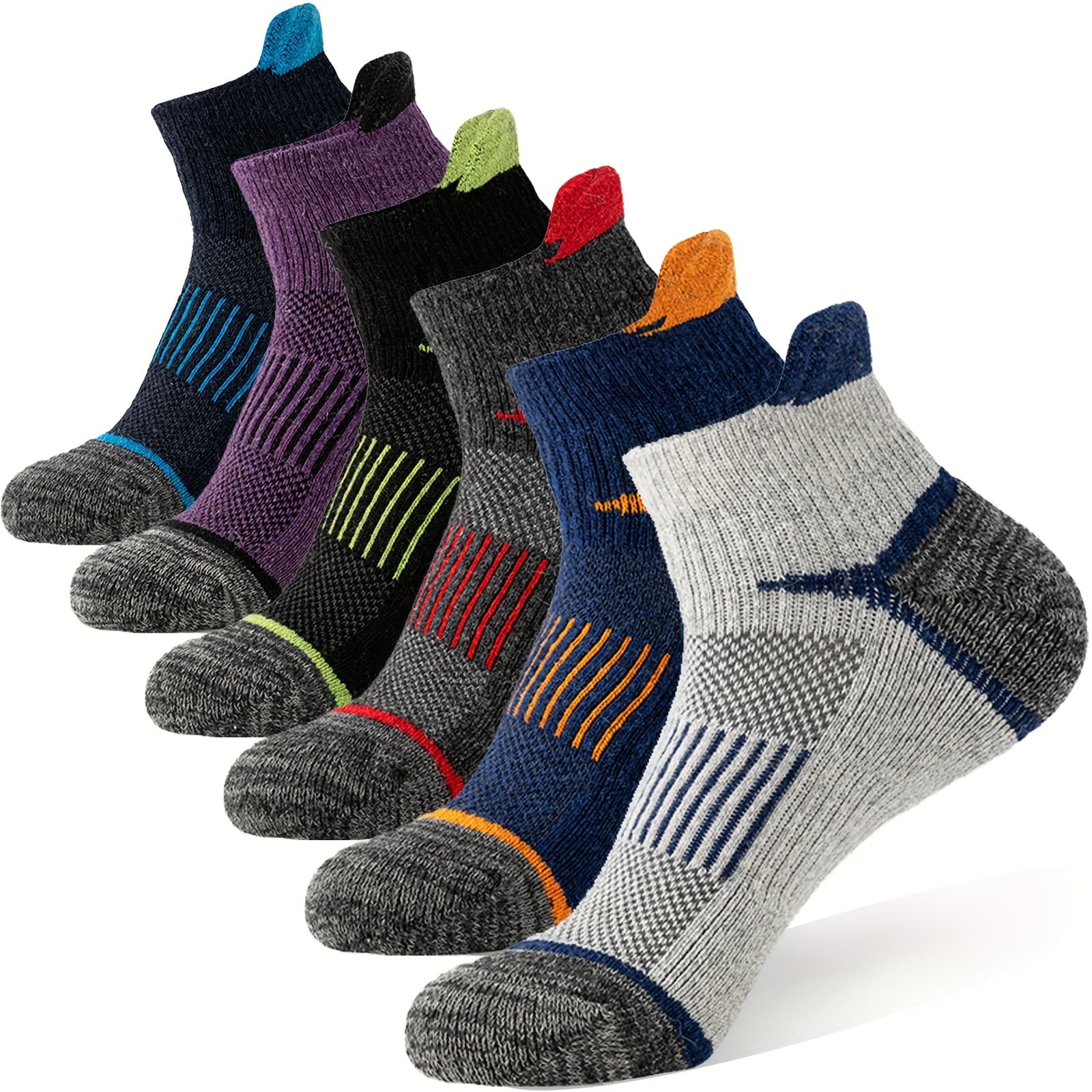 TEMU 6 Pairs Of Hiking Running Ankle Merino Wool Socks For Men And Women Compression Support Sweat Absorbing Breathable Thick Cushion Low Cut Invisible Socks For Festival Gift Sock