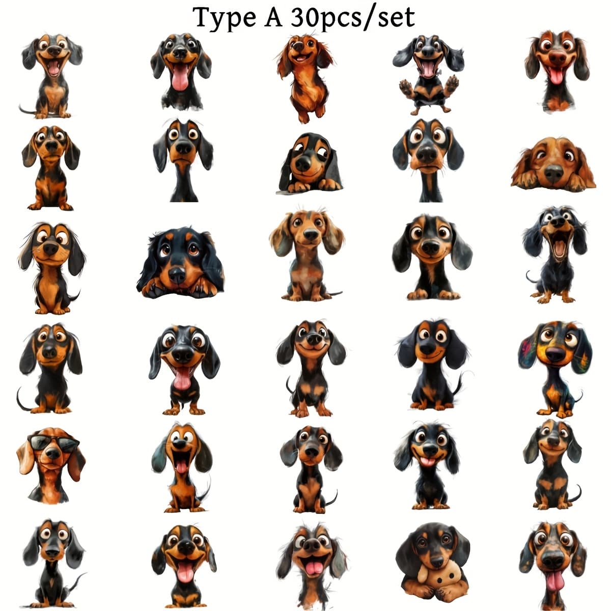 TEMU 30pcs Adorable Dachshund Stickers - Cute & Designs For Scrapbooking, Notebooks, And Diy Projects, Reusable & Self-adhesive, Diy Scrapbooking | | Durable Stickers, Dog Accessories
