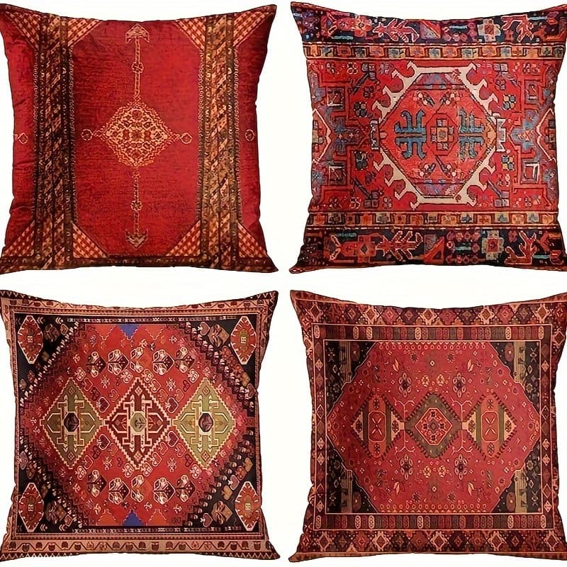 TEMU 4pcs Retro Ethnic Soft Double-sided Printed Living Room Sofa Outdoor Car Pillowcase