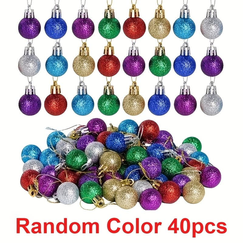 TEMU Random 40pcs Glitter Mini Christmas Ball Ornaments, Colorful Glitter Balls, Miniature Christmas Balls, Hanging Multicolor Xmas Tree Decorations For Holiday Xmas Decor