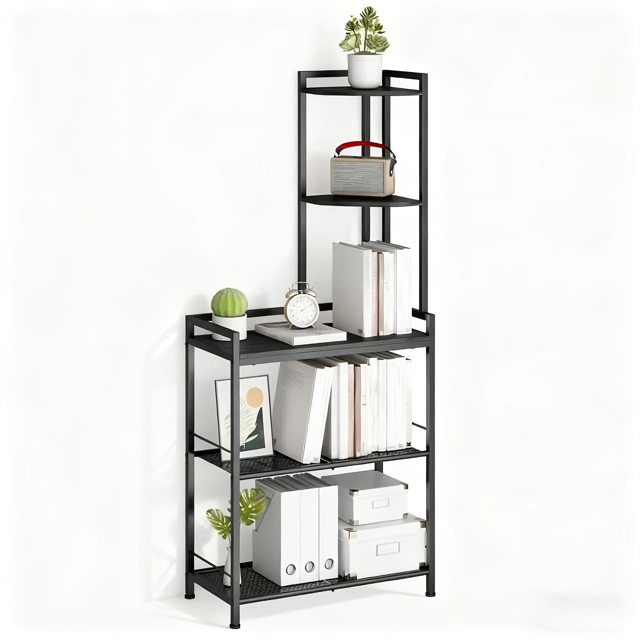 TEMU 5-tier Freestanding Corner Bookcase | Metal Tall Storage Rack For Living Room, Bedroom, Office - Home Decor, Storage And Organization - Black Christmas Gifts