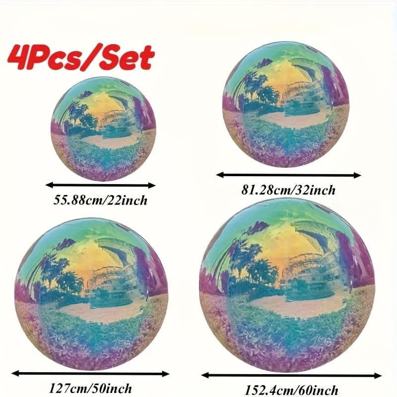 TEMU Set Of 4 Balloons In Sizes: 22, 32, 50, And 60 Inches, Made Of Colorful 4d Film. Rainbow- Inflatable Mirror Balloons Are Reusable And Ideal For Christmas, Parties, Weddings, And
