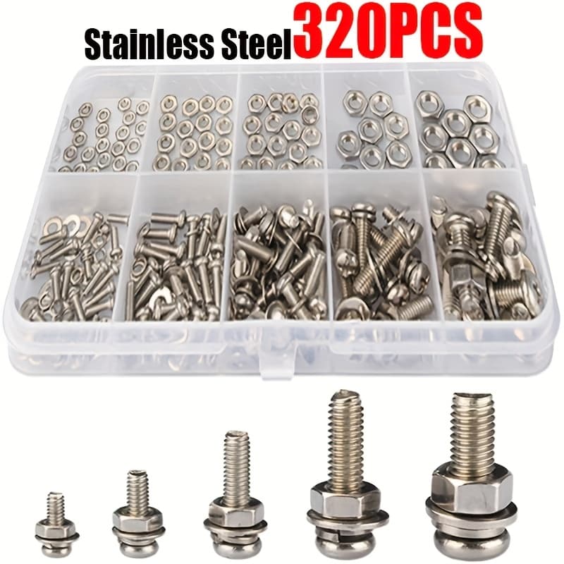 TEMU 320pcs Stainless Steel Screw Nut Socket Head Hexagon Metric Thread Machine Assortment Kit M2 M2.5 M3 M4 M5