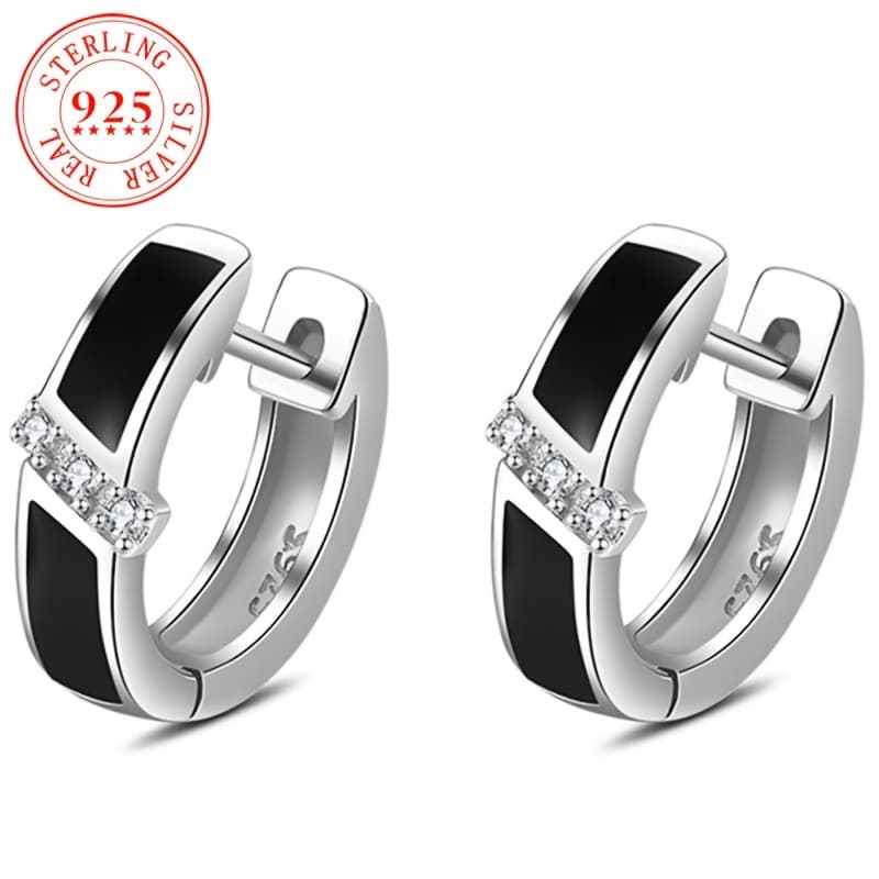 TEMU 1pc Luxurious S925 Sterling Silver Hoop Earrings With Black Enamel & December Birthstone - Chic Gift For Women, Fashionable Jewelry For Casual Attire & Special Occasions, Droplet, 2.5g/ 0.088oz