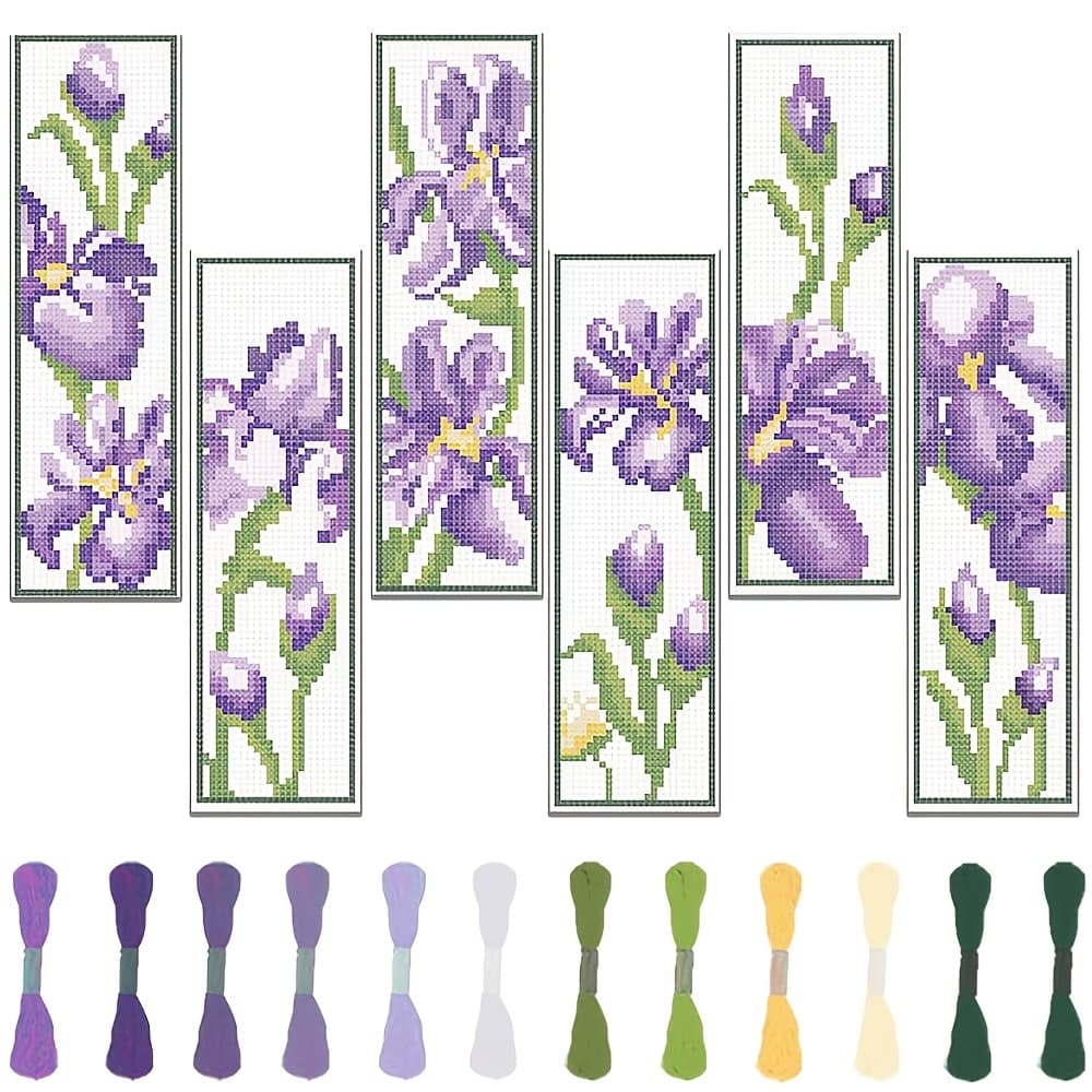 TEMU 6pcs Floral Themed Bookmark Cross- Handmade Kit, With Flower Pattern Cross- Craft, Diy Fabric Bookmark Kit For Beginners