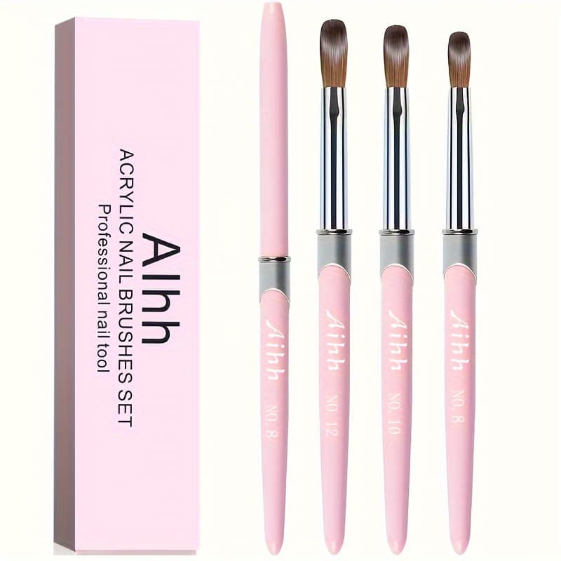 TEMU 3pcs Acrylic Nail Brush Set, Pink Handle Manicure Tools For 3d Extension And Design