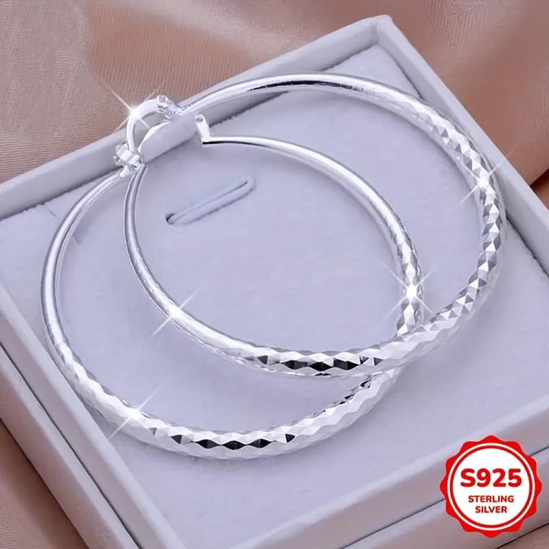 TEMU S925 Sterling Silver Large Circular Women's Earrings - 1.97-inch Twisted , Nickel Free Copper, Perfect For Weddings And