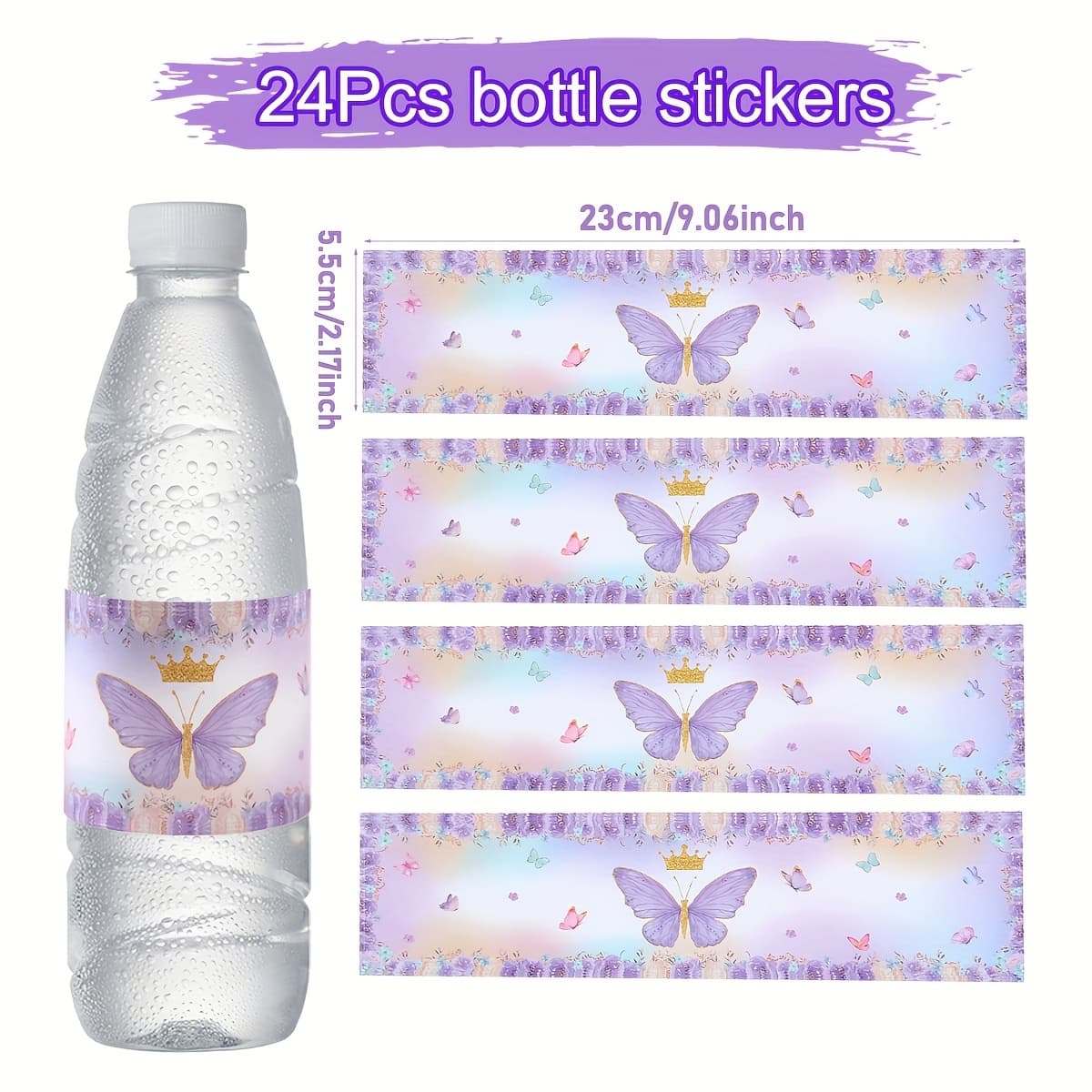 TEMU 24pcs, Purple Bottle Stickers, Theme Party Beverage Stickers, Happy Birthday Party Decoration, Wedding Bridal Shower Party Supplies, Baby Shower Party Decor, Party Packs