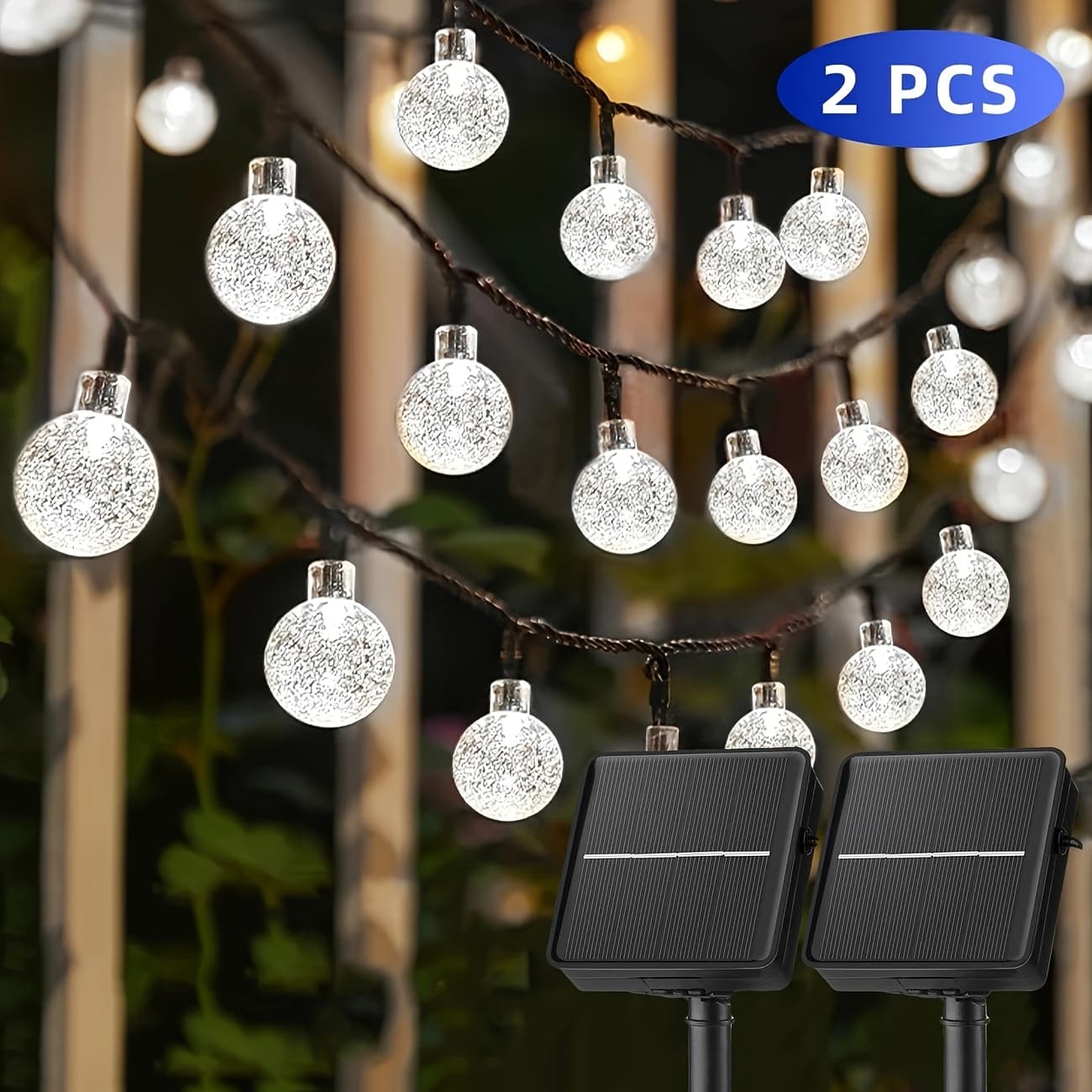 TEMU 2pcs 200led 78ft, Outdoor Ip44, Hanging Solar Crystal Lights, 8 Lighting , Solar Fairytale String Lights For Garden, Patio, Porch, Wedding Party, Christmas Decoration (warm White/white/)