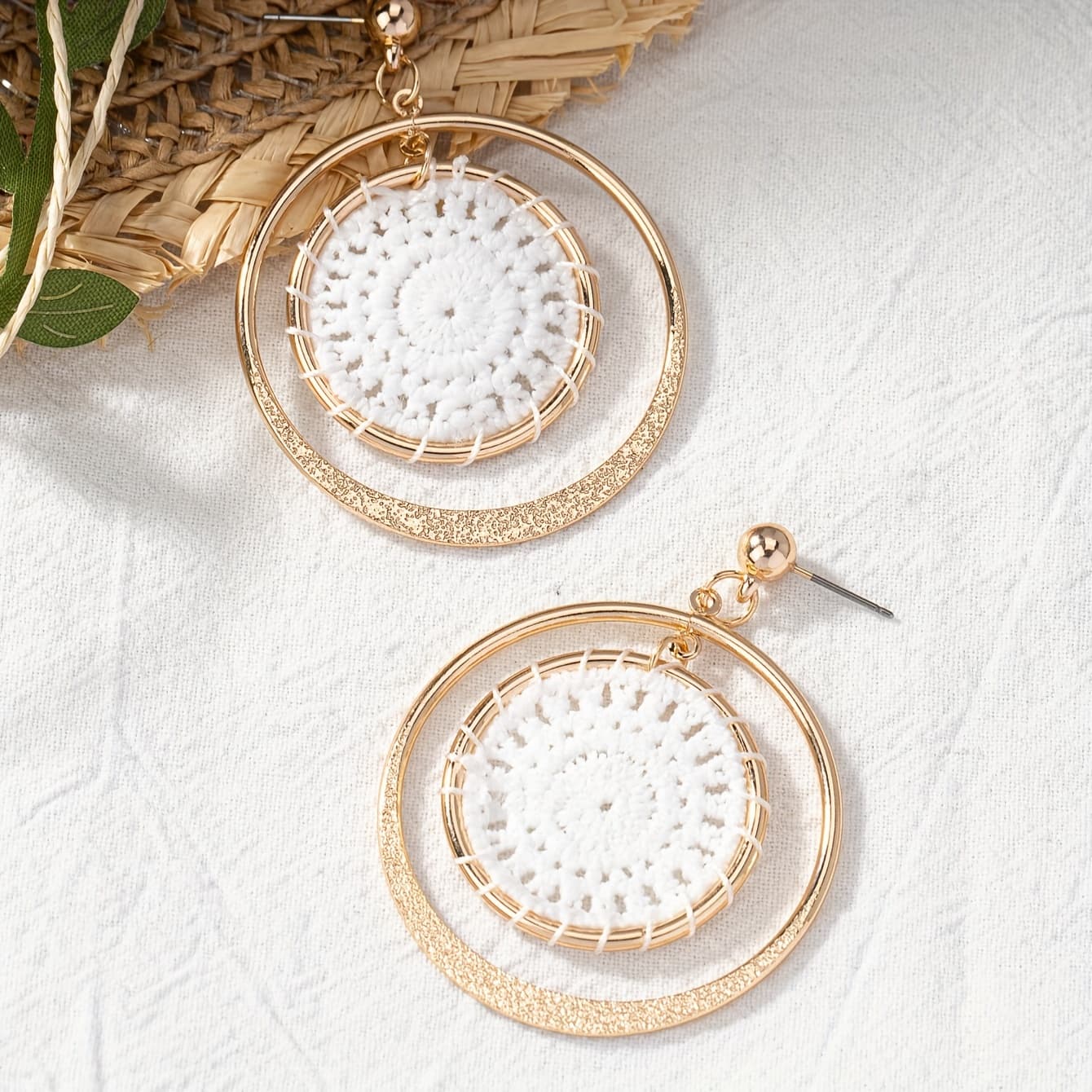 TEMU A Pair Of Woven Frosted Metal Stud Earrings, Perfect For Vacation And Casual Attire