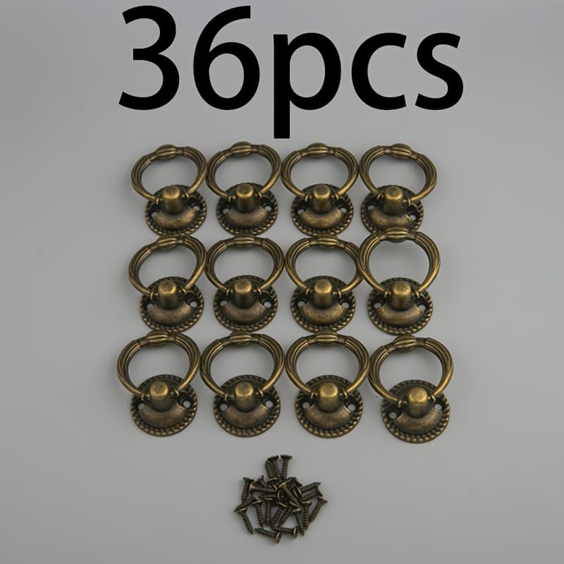 TEMU 36pcs Antique Bronze Pull Ring Handle + M2x8 Antique Bronze Screws, Small Pull Ring Furniture Hardware Handle, Chinese Medicine Cabinet Handle, Cabinet Drawer Small Handle