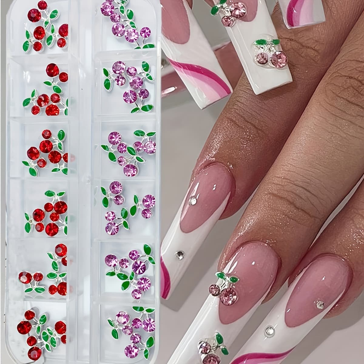 TEMU 36pcs Mixed Color Cherry Nail Charms With Rhinestones 3d Alloy Glitter Manicure Decoration