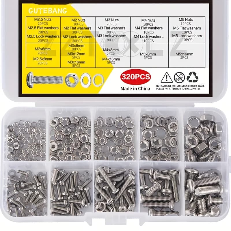 TEMU Stainless Steel 320pcs Ss304 Screws Assortment Kit - M2 M2.5 M3 M4 M5 Metric Nut And Assortment