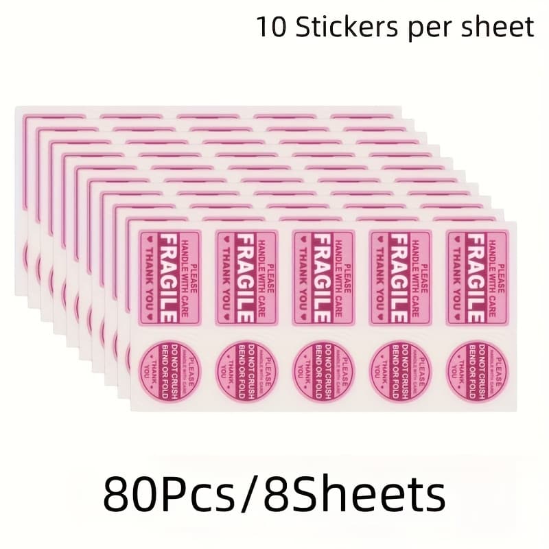 TEMU 80/200pcs Fragile Item Labels & Stickers - Durable Paper/plastic, & Pink, With "handle With Care" & "" Instructions, For Shipping, Moving, Storage - Ideal For Fragile Items, Shipping Supplies