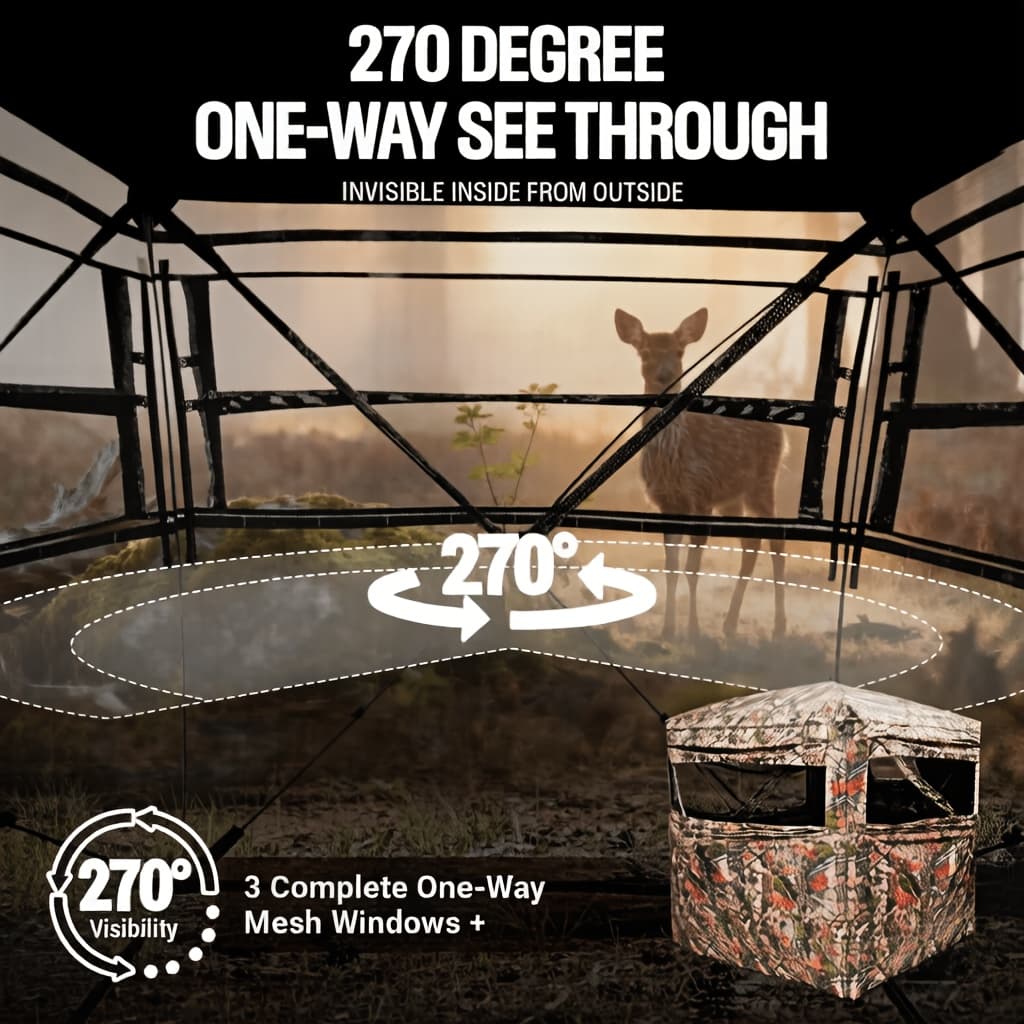 TEMU 270 Degree See-through Hunting Blind, Pop-up Camouflage Ground Blind Tent For 2-3 Person, Portable Easy Fold Hunting Shelter With Carry Bag, Soft Material For Deer Turkey Hunting
