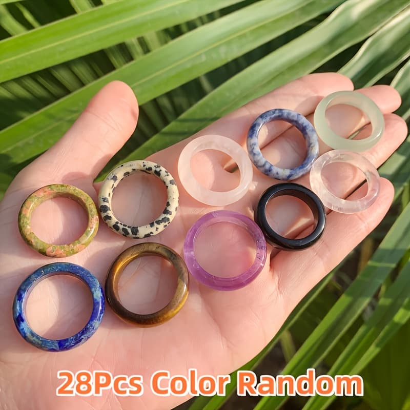 TEMU 7/14/21/28pcs Natural Crystal Round Rings Stone, Unique Random Colors Fashion Jewelry For Women, Suitable For Craft Making Necklace Ring, For Valentine's Day