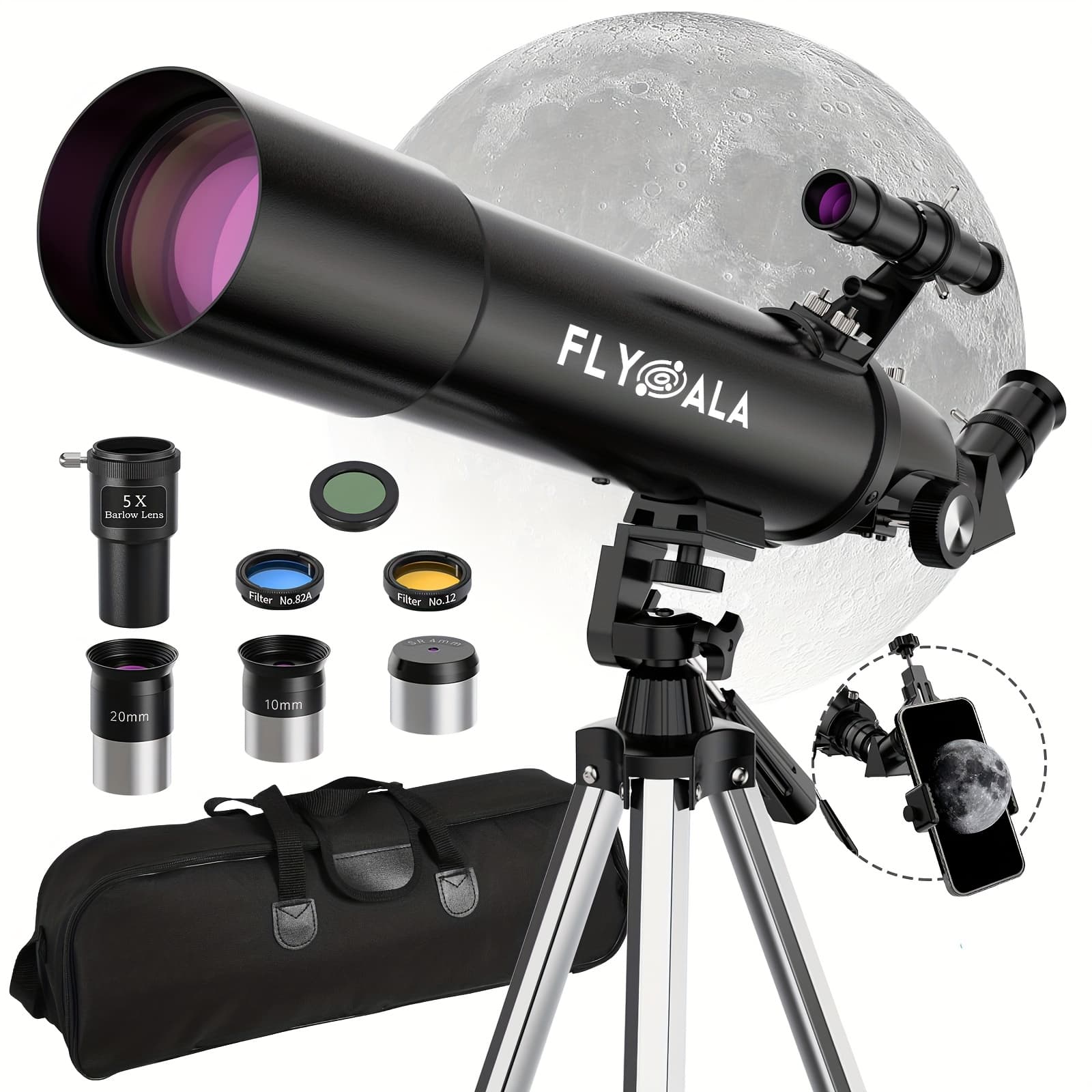 TEMU Telescope For Adults, 80mm Aperture 600mm Length Beginners Astronomical Telescope For Adults High Powered (30x-750x) | Refractor Astronomy Telescopes, Manual Focus