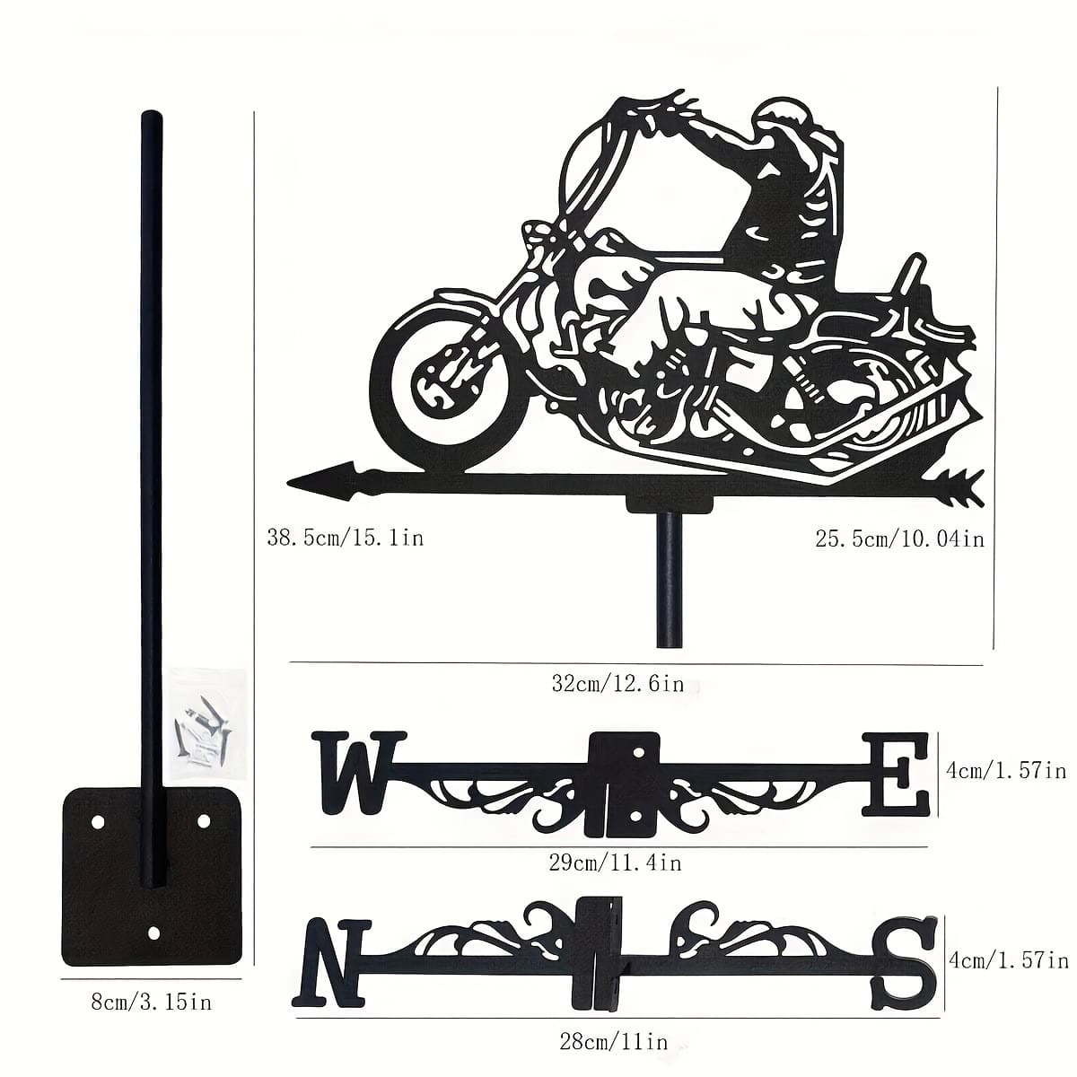 TEMU Retro Motorcycle Metal Wind Vane - Durable Iron Weather Indicator, Suitable For Courtyards, Roofs, , Lawns - For Halloween And Autumn Decoration