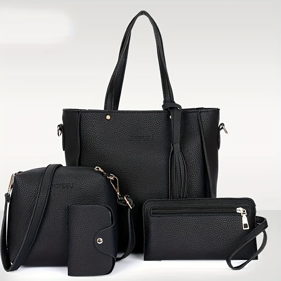 TEMU Lychee Texture Mother Bag Women's Bag Set Single Shoulder Bag Wallet Tote Bag Diagonal Bag 4pcs Set Handbag