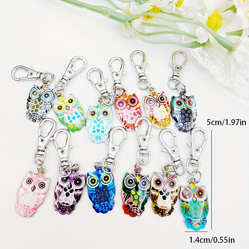 TEMU 12pcs Multicolor Owl Alloy Keychains With Sturdy Lobster Clasps, Suitable For Keys And Bags - Ideal Gift
