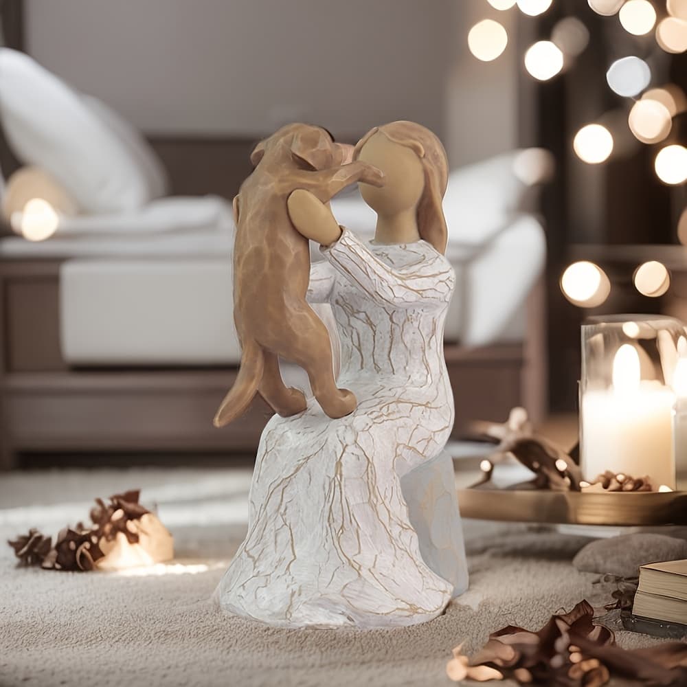 TEMU A Handcrafted Resin Figurine Depicting A Girl With A Dog, The Themes Of Friendship And In The Relationship With A Pet. This Piece A Wonderful Gift For Occasions Like Adoption, Thanksgiving